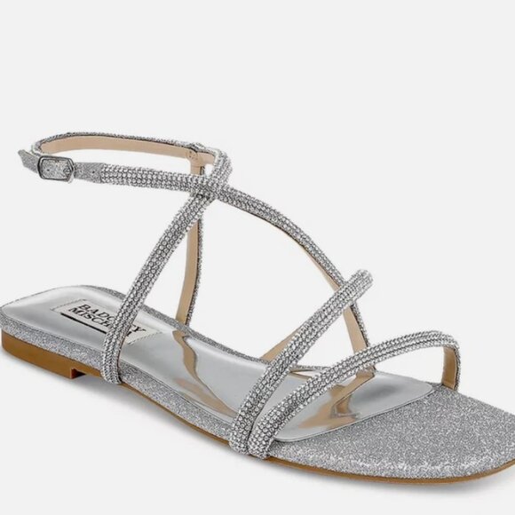 Badgley Mischka Ivie Embellished Strappy Flat Sandals Silver Fits true to size - Picture 10 of 10
